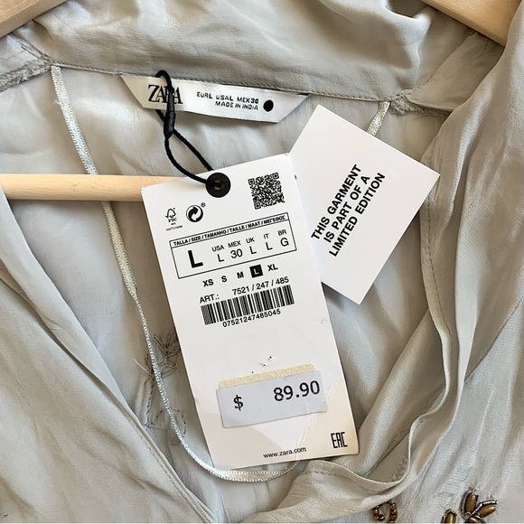 NWT Zara Limited Edition Embellished Jewel Top Gray LG - Picture 12 of 14